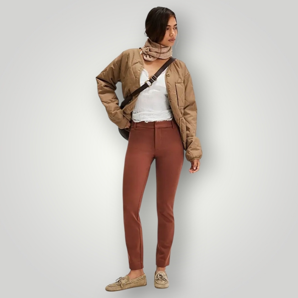 Free People Molly Slim Chinos Women’s 14 Brown Stretch Straight Leg Pants New